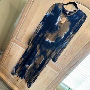 NWT NATURAL LIFE "Stevie" Size M Tie-Dye Maxi Dress - Navy/Brown/White